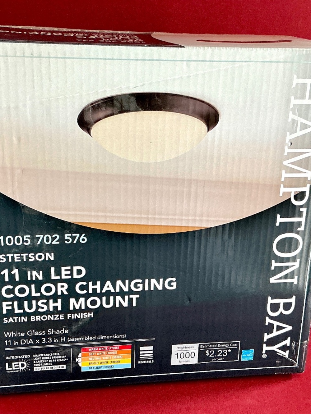 HAMPTON BAY 1005 702 576 STETSON 11 IN LED COLOR CHANGING FLUSH MOUNT